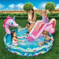 Wasserpark Einhorn mit Rutsche Pool Planschbecken Kinderbadespaß Wasserspielzeug