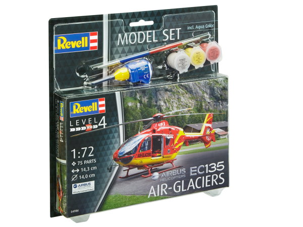 Revell Hubschrauber EC135 AIR-GLACIERS Modellbausatz mit Farben Kleber Pinsel