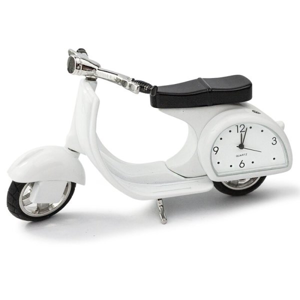 Tischuhr Motorroller weiß - Dekorative Designer Uhr Sammleruhren Geschenkuhren