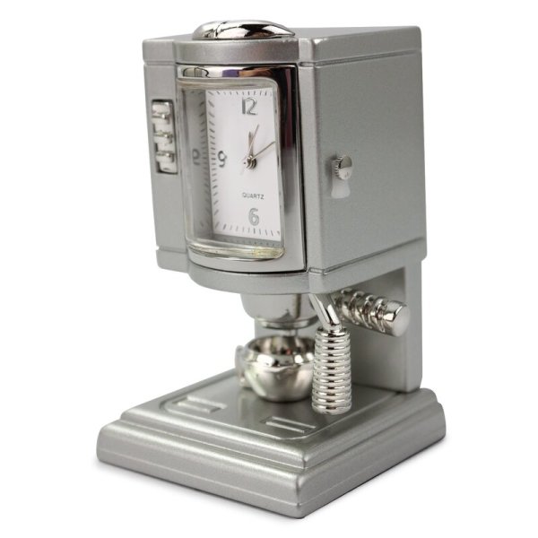 Tischuhr Kaffeemaschine silber - Dekorative Designer Uhr Sammleruhr Geschenkuhr