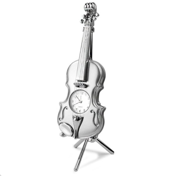 Tischuhr Geige Violine silber - Dekorative Designer Uhr Sammleruhr Geschenkuhren