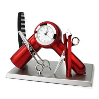 Tischuhr Friseur Set rot - Dekorative Designer Uhr...